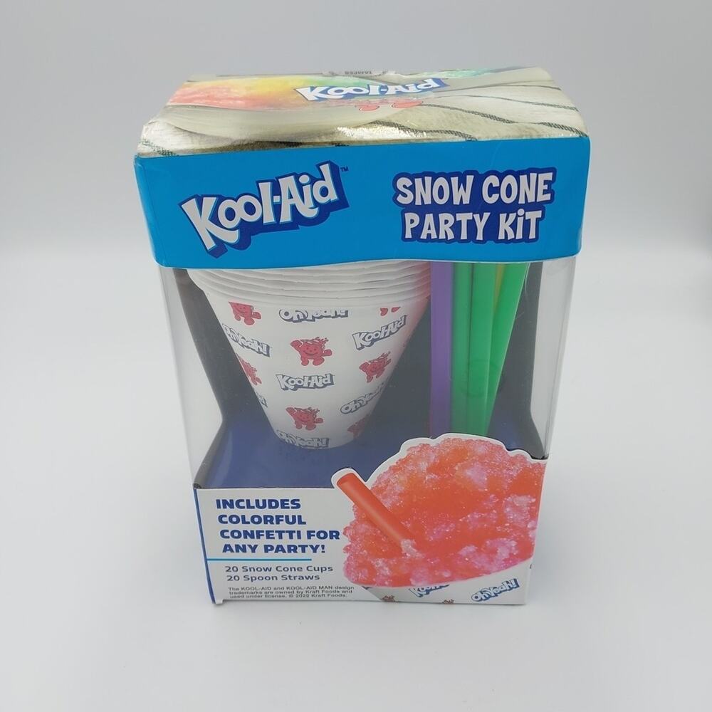 1 Kool-Aid‎ Snow Cone Party Kit. 20 Cups & 20 Spoon Straws & Confetti